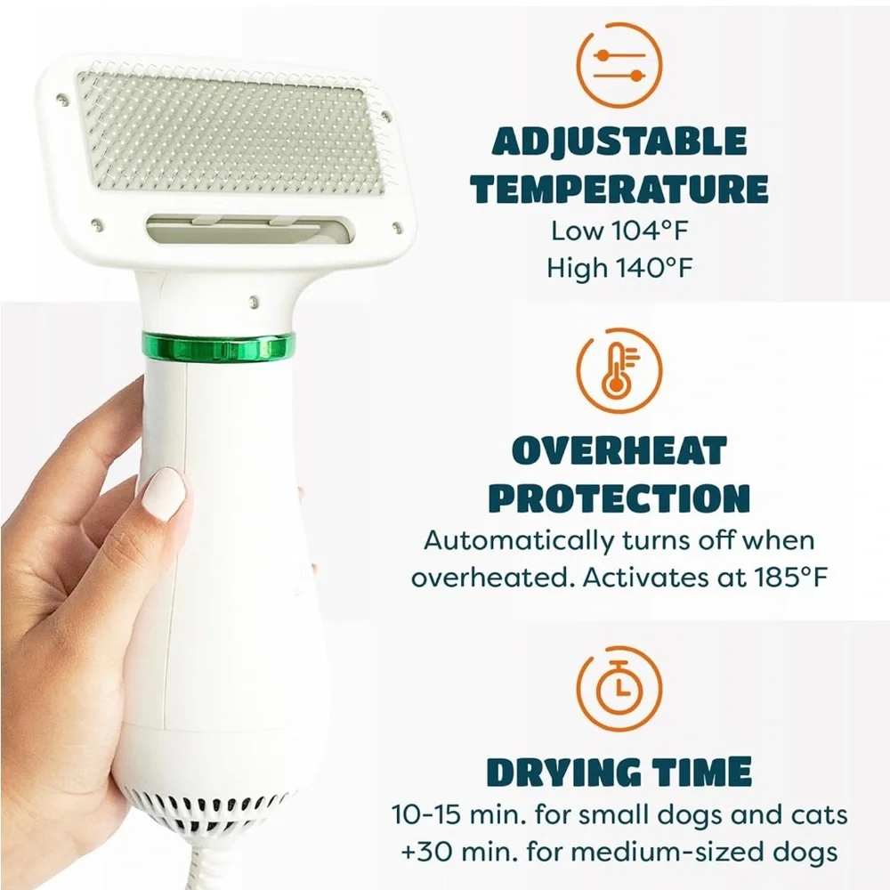 2-in-1 Dog Hair Dryer with Slicker Brush for Small-Sized Dogs and Cats